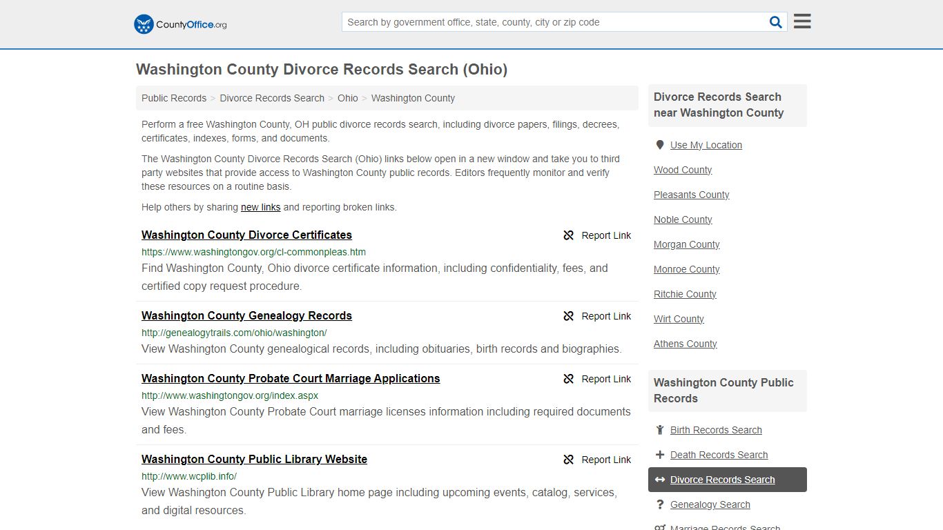 Washington County Divorce Records Search (Ohio) - County Office