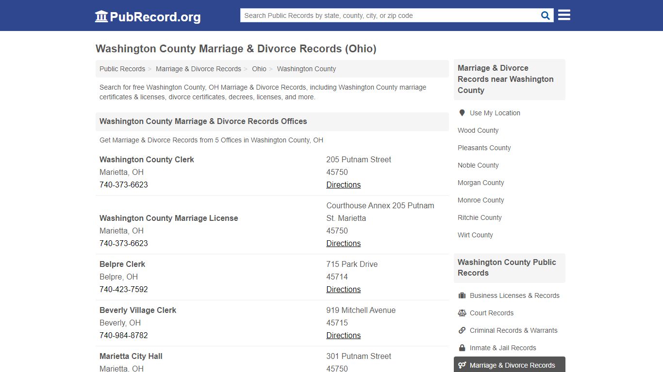 Washington County Marriage & Divorce Records (Ohio)