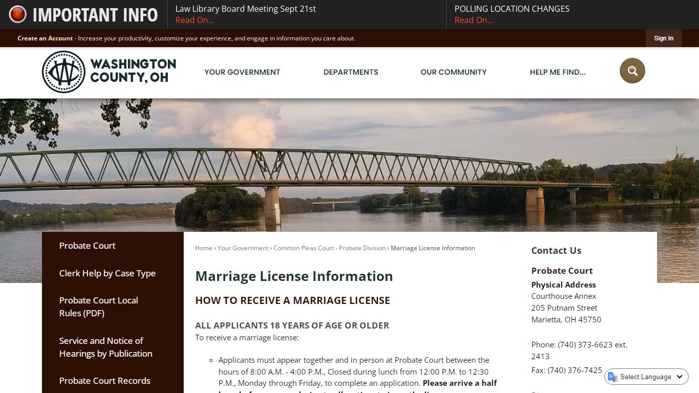 Marriage License Information | Washington County, OH - Official Website